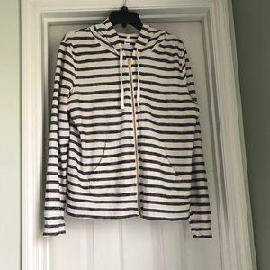 Striped Zip Up Hoodie Navy Blue and Cream
